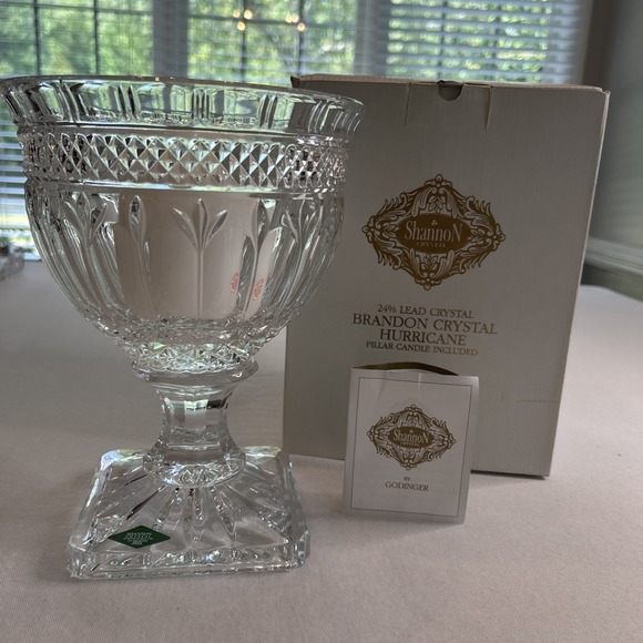 Vintage STUNNING Open Hurricane/Footed Vase Brandon by GODINGER Crystal 10"x7.5" - Picture 1 of 9